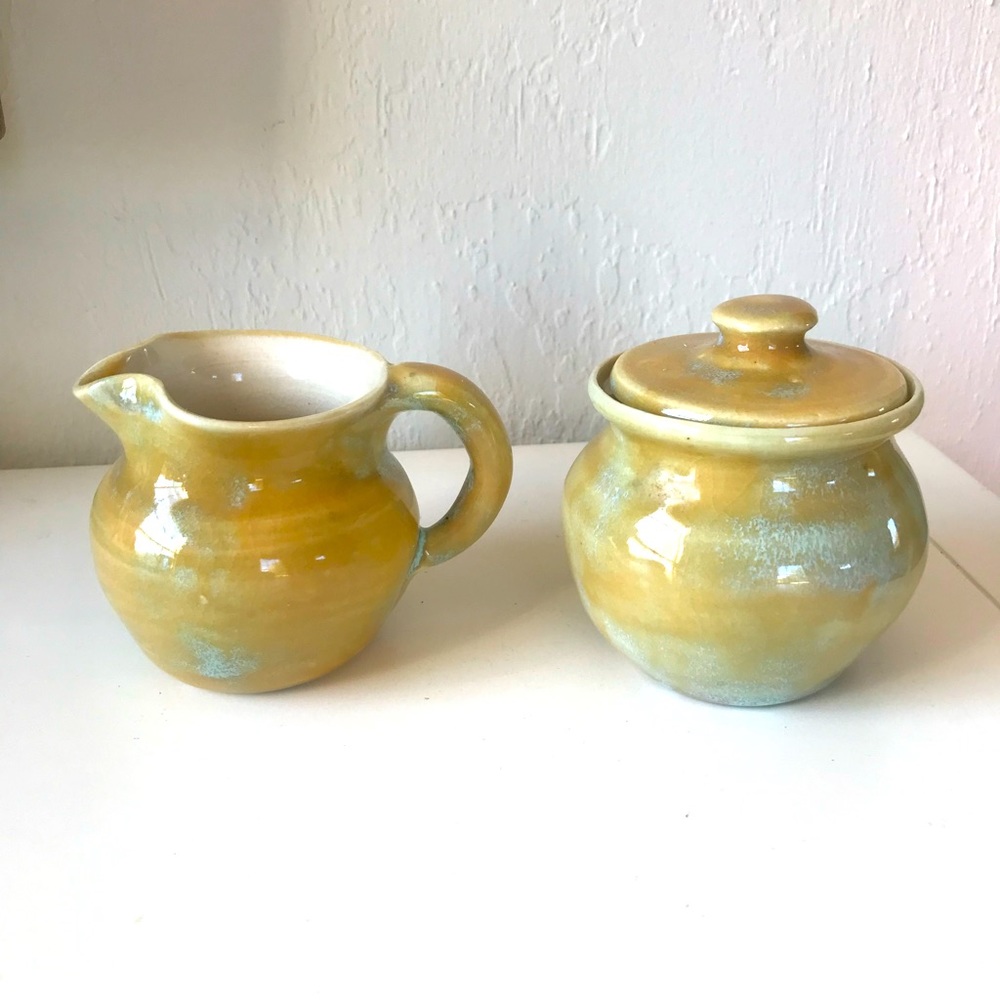 Rare Vintage Pisgah Forest Pottery Cream & Sugar Bowl with Lid Appalachia